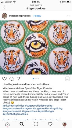 some cookies with tiger designs on them are being posted to someone's facebook page