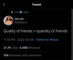 the tweet app for twitter is displayed on an iphone screen, and it appears to be reading quality of friends / quantity of friends