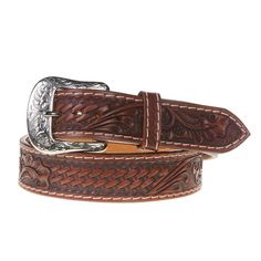 Western Fashion Men`s Chestnut Basket Floral Twisted X Belt Western Fashion Men, Anderson Bean Boots, Belt Without Buckle, Leather Belt Buckle, Cowboy Outfits, Beaded Belt