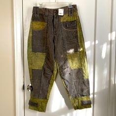 Size Small Waist 16” Length 36” Button To Crotch 14.5” Really Cool Patchwork Green Pant, Corduroy And Bleached Army Camo Lots Of Pockets New With Tags Relaxed Trousers, Harem Pants Women, Army Camo, Culotte Pants, Linen Blend Pants, Tapered Trousers, Pants Large, Velvet Pants, Jumpsuit Trousers