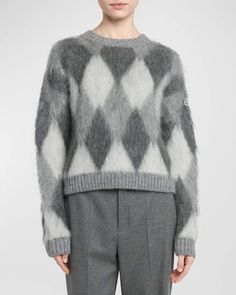 Moncler Diamond Patterned Crewneck Sweater | Neiman Marcus Mohair Jumpers, Patterned Sweater, Jacquard Sweater, Long Sleeve Jumper, Argyle Sweater, Mohair Sweater, Pattern Sweater, Wool Blend Sweater, Sweater Pattern