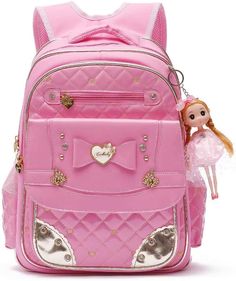 Backpack for Girls, Waterproof Kids Backpacks School Bag Toddler Bookbags Cute Travel Daypack (Large, A-Pink) ►Fairy Design: The school backpacks for girls is designed by cute bowknot and shiny diamond; every girl will love this princess backpack and happy to carry for a long time ►Give Away: Each girls backpacks presents a delicate doll; It can be hang up on backpack or take down ►Roomy: This designer kids backpack with laptop compartments and dedicated pockets help you carry a laptop (14-15inc Pretty Backpacks, Princess Backpack, Backpacks School, Kids School Backpack, Toddler Bag, Girl Backpacks School, Kids Backpack, Back Bag, Bags Aesthetic