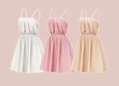 three different colored dresses on a pink background