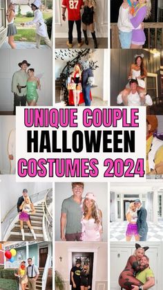 people are dressed up in costumes and posing for halloween pictures with the caption unique couple halloween costumes 2021