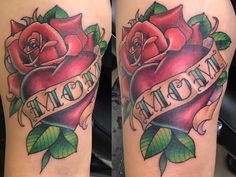 two rose tattoos with the word mom on them