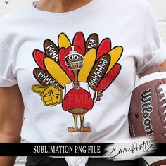 a person holding a football and wearing a turkey shirt with the words sublimation png file on it