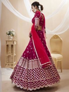 Fabric : Georgette Work : Embroidery Lehenga Purple, Umbrella Lehenga, Pink Bridal Lehenga, Lehenga Choli Designs, Bridesmaid Lehenga, Rani Pink, Reception Lehenga, Lehenga Online, Lehenga Style