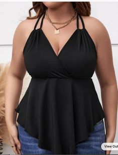 Criss Cross Halter Top Plus Size, Plus Size Cleavage Shirts, Blusas Plus Size Feminina, Tops Plus Size Women, Plus Size Halter Top, Halter Cami Top, Hanky Hem, Black Boho