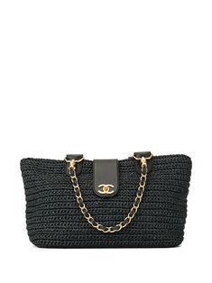 There are barely any country girls left, so why not experiment with a ludic bucolic vibe with this Chanel black straw tote? Punctuated with gold-tone hardware and fastened with the iconic CC turn-lock, its entire body is made of braided straw and leather details. Featuring gold-tone hardware, an internal logo patch, chain and leather straps, an internal zipped pocket, a logo printed lining, a top strap with a CC turn-lock fastening and two main compartments with a zipped pocket as a partition. Please be mindful that this piece has led a previous life, and may tell its story through minor imperfection. Purchasing this item continues its narrative, so you can be confident that you’re making a POSITIVELY CONSCIOUS choice for the planet. This item comes with a dust bag, an original Chanel auth Elegant Straw Bag With Gold-tone Hardware For Travel, Chic Straw Bag With Gold-tone Hardware, Elegant Straw Bag With Gold-tone Hardware For Daily Use, Chic Top Handle Straw Bag With Gold-tone Hardware, Chic Straw Bag With Gold-tone Hardware And Top Handle, Luxury Black Shoulder Bag For Spring, Elegant Everyday Straw Bag With Gold-tone Hardware, Elegant Evening Straw Bag With Double Handle, Elegant Straw Bag With Gold-tone Hardware For Everyday Use