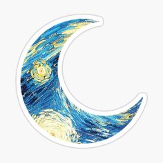 the starry night sticker is shown in blue and yellow with an image of a crescent