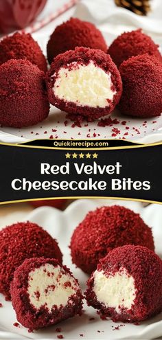 These Red Velvet Cheesecake Bites combine the flavors of red velvet cake and cheesecake in a bite-sized treat. Perfect for parties or as a festive holiday dessert! Ingredients: 1 box red velvet cake mix 8 oz cream cheese, softened 1/2 cup powdered sugar 1 cup white chocolate (for coating) A sweet, decadent bite of red velvet and creamy cheesecake heaven Cake Balls Red Velvet, Red Velvet Cream Cheese Balls, Easy Red Velvet Desserts, Red Velvet Mini Cheesecakes, Red Velvet Cake Truffles, Mini Red Velvet Bundt Cakes, Red Velvet Cake Balls With Cream Cheese, Red Velvet Cheesecake Balls, Red Velvet Treats