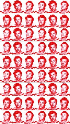 an image of many faces in red and white paper with the same man's face