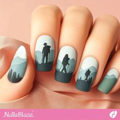 Nails With Mountain Design, River Nails, Mountain Nail Art, Mountain Nails, Camp Nails, Mountain Designs, Toe Nail Designs, Prom Nails, Nails Art