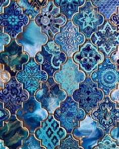 an artistic blue and gold tile background