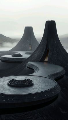 an artistic view of some very strange looking structures