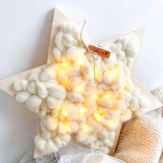 a knitted star ornament with lights on it