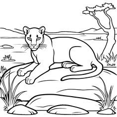 a lion sitting on top of a rock in the jungle coloring pages for kids and adults