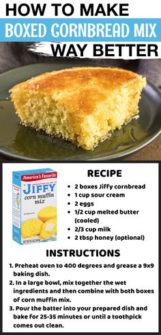 a recipe for cornbread mix on a plate