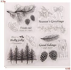 christmas stamp set with pine cones and holly