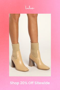 The Lulus Naynee Camel Square Toe Mid-Calf Boots are a perfect blend of cozy and chic! Sleek faux leather shapes these cute boots with a flat square toe upper that rises to a mid-calf shaft with contrasting ribbed knit to create a trendy sock silhouette. Seam detailing and a contoured block heel complete the look! 3. 75" stacked contoured block heel. Cushioned insole. Felted rubber sole has nonskid markings. Man made materials. Imported. Lulus | Naynee Camel Square Toe Mid-Calf High Heel Boots. Beige Faux Leather Heeled Boots For Fall, Trendy Mid-calf Square Toe Boots For Fall, Trendy Faux Leather Mid-calf Boots, Trendy Mid-calf Medium Width Faux Leather Boots, Winter Cream Square Toe Boots, Fall Beige Mid-calf Boots Medium Width, Beige Faux Leather Boots For Work, Trendy Beige Mid-calf Boots For Winter, Casual Beige Square Toe Boots