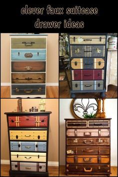 four different dressers are shown with the words clever ways to makeover old drawers