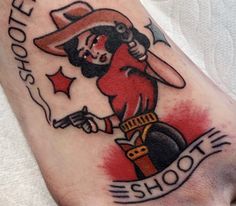 Country American Traditional Tattoo, Pin Up Traditional Tattoo, Traditional Country Tattoo, American Traditional Girl Tattoo, Trad Cowboy Tattoo, Traditional Gunslinger Tattoo, Cowboy American Traditional Tattoo, American Traditional Cowboy, Mexican Cowgirl Tattoo