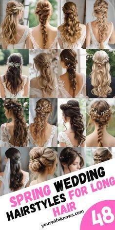 For brides wearing strapless dresses this spring, discover the perfect long hair style that complements your neckline and overall bridal look. Our guide includes everything from sophisticated updos to flowing curls and unique braided designs, tailored to highlight the beauty of strapless gowns. Whether you're drawn to a boho, beach, or vintage wedding theme, these hairstyles are crafted to ensure you look and feel like the spring bride of your dreams, with each style showcasing your hair's natural beauty and elegance. Bridal Hairstyles With Braids Half Up, Bride Hair Vintage, Wedding Hair Styles Braids, Bridal Shower Hair Styles, Long Hair Styles Bride, Boho Beach Wedding Hairstyles, Bridal Hairstyle Long Hair, Braid Hairstyles For Long Hair Wedding