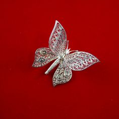 vintage c1960's VanLou filigree sterling silver articulation butterfly brooch wings are hinged and can be positioned  excellent condition High polish finish measures 2-1/4" wide and 1-1/2" tall signed Silver Butterfly Brooch For Wedding, Butterfly Brooch, Last Minute Gifts, Brooch Pin, Mother’s Day, Accessory Gift, Electronic Accessories, Sterling Silver, Paper Party Supplies