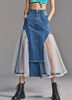 Denim Skirts – SooLinen Restyle Clothes, Remake Clothes, Jeans Recycling, Upcycle Clothes Diy, Patch Work Blouse, Spring Fabric, Linen Maxi Dress