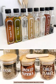 four different types of spices are shown in the same image and labeled with labels on them