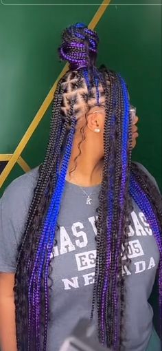 Pink A Boo Braids, Pink Blue And Black Knotless Braids, Back To School Hairstyles Braids With Color, Purple Peekaboo Goddess Braids, Ombre Peekaboo Braids, Boho Knotless Braids With Color Blue, Blue Peekaboo Hair Braids, Royal Blue Knotless Braids, Navy Blue Knotless Braids