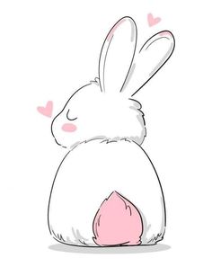 a drawing of a bunny sitting on the ground with hearts in it's ears