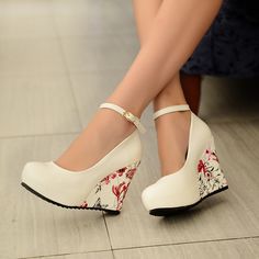 Heel Height: Super High (8cm-up)Heel Type: WedgesUpper Material: MicrofiberToe Shape: Round ToeClosure Type: Buckle Strap Heels Shoes For Women, High Heel Wedges Platform, Wedding Wedges, Wedge Wedding Shoes, Casual Pumps, Wedges Heels, Casual High Heels, Party Pumps, Women Platform Shoes