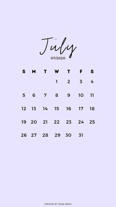 a calendar with the word july on it