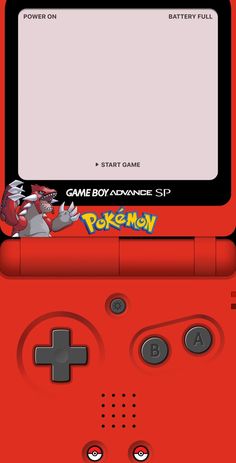 a red nintendo game boy advance is shown with an empty screen above the front panel