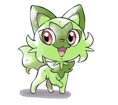 a drawing of a green cat with big eyes and an angry look on its face