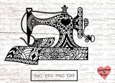 a black and white sewing machine with the words svg epsng dxf