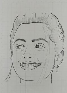 a drawing of a smiling woman's face