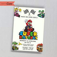 an image of a birthday card with mario kart and luigi on the front for a super birthday