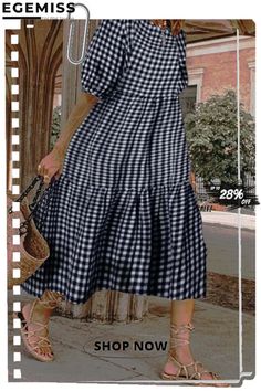 Fashion Casual Plaid Split Joint O Neck Princess Dresses Casual A-line Midi Dress For Picnic, Short Sleeve Maxi Dress For Summer Picnic, Casual Plaid Midi Dress, Short Sleeve Sundress For Picnic, Casual Gingham Dress With Short Sleeves, Casual Gingham Short Sleeve Midi Dress, Casual Gingham Midi Dress With Short Sleeves, Casual Plaid Midi Dress For Daywear, Casual Gingham Maxi Dress