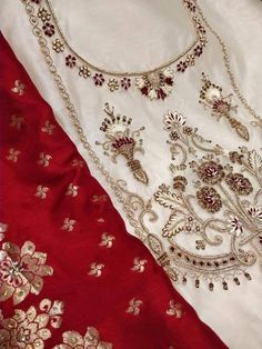 Item Overview ATHARVA Hand Embroidery Salwar Kameez Beige Maroon/Zardozi Neck/Banarsi Silk Dupatta/Custom Stitch Unstitch/Wedding/Custom Anarkali Dno. CH1673 Fabric: * Shirt: Chanderi Silk - Beige- 2.5 Mts, with Beautiful Embroidery Neck * Dupatta: Maroon Banarsi Silk Dupatta (Motifs may wary) * Salwar: Santoon Silk 2.5 Mts. Excusive Hand Embroidered Party Wear Punjabi Suit. Customization: * Fabrics Customization: Designs Can be made in different Fabrics. *Color Customization: Designs Can be mad Patiala Salwar Kameez, Embroidered Suits, Patiala Salwar, Embroidered Pants, Silk Dupatta, Beautiful Embroidery, Silk Shirt, Different Fabrics, Salwar Kameez