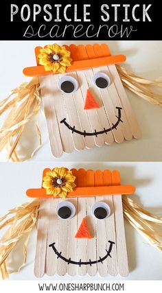 Create this simple fall DIY Popsicle stick scarecrow for a super cute fall craft for kids! Popsicle Stick Scarecrow, Scarecrow Craft, Diy Popsicle Stick Crafts, Scarecrow Crafts, Kids Fall Crafts, Diy Popsicle