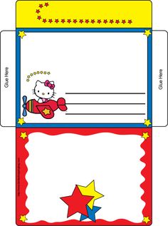 an envelope with hello kitty on it and stars around the edges, for children's birthday