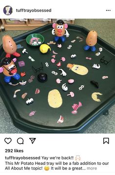 a tray with toys on top of it and the caption says, i'm not trying to tell you what kind of toy they are