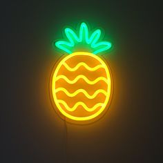 a neon sign with a pineapple on it's side and waves in the bottom