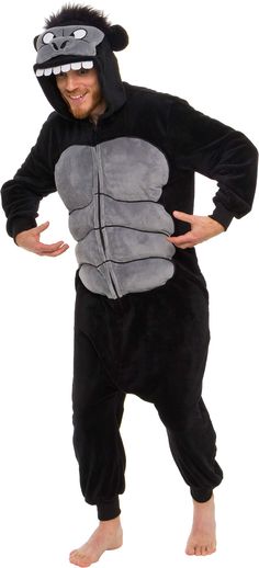 PRICES MAY VARY. FULL OF FUN DETAILS - These eye-catching gorilla onesies feature a hood with a goofy face and shock of hair for full effect. Match with a pair of animal slippers (not included) for your next pajama party! COMFY & COZY - A special blend of comfort and fun, these plush materials are soft to the touch and will keep you warm during those cold winter months. The zip up closure allows you to quickly get dressed while the loose fit gives you the flexibility to easily wear over your exi Gorilla Costume, Gorilla Costumes, Goofy Face, Onesie Costumes, Animal Onesie, Animal Pajamas, One Piece Cosplay, Animal Slippers, Onesie Pajamas