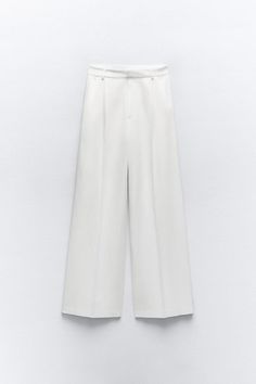 FLOWY PLEATED PANTS - Ecru | ZARA United States Summer Wide Leg Pants For Office With Belt Loops, Zara Pleated Workwear Bottoms, Zara Pleated Bottoms For Workwear, Zara Wide-leg Dress Pants With Pockets, Zara High-waisted Wide Leg Office Pants, Zara Pants With Belt Loops For Office, Chic Pleated Zara Bottoms, Elegant Pleated Zara Bottoms, Zara Chic Pleated Bottoms