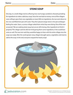 a page with an image of a pot on fire and the words stone soup in it