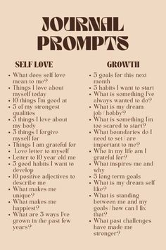 a poster with the words, journal propts self love and growth