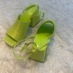 Circus By Sam Edelman Highlighter Green Sandals- Never Worn No Box Green Square Toe Heels For Summer, Green Square Toe Heels For Spring, Spring Green Square Toe Heels, Trendy Green Block Heel Sandals, Green Closed Toe Heels For Vacation, Casual Green Square Toe Sandals, Green Synthetic Sandals With Square Toe, Green High Heel Sandals For Spring, Green Synthetic Square Toe Sandals